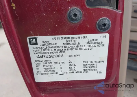 2006 Chevrolet Suburban 1500 Lt z USA, uszkodzony, nr VIN 1GNFK16Z96J168813